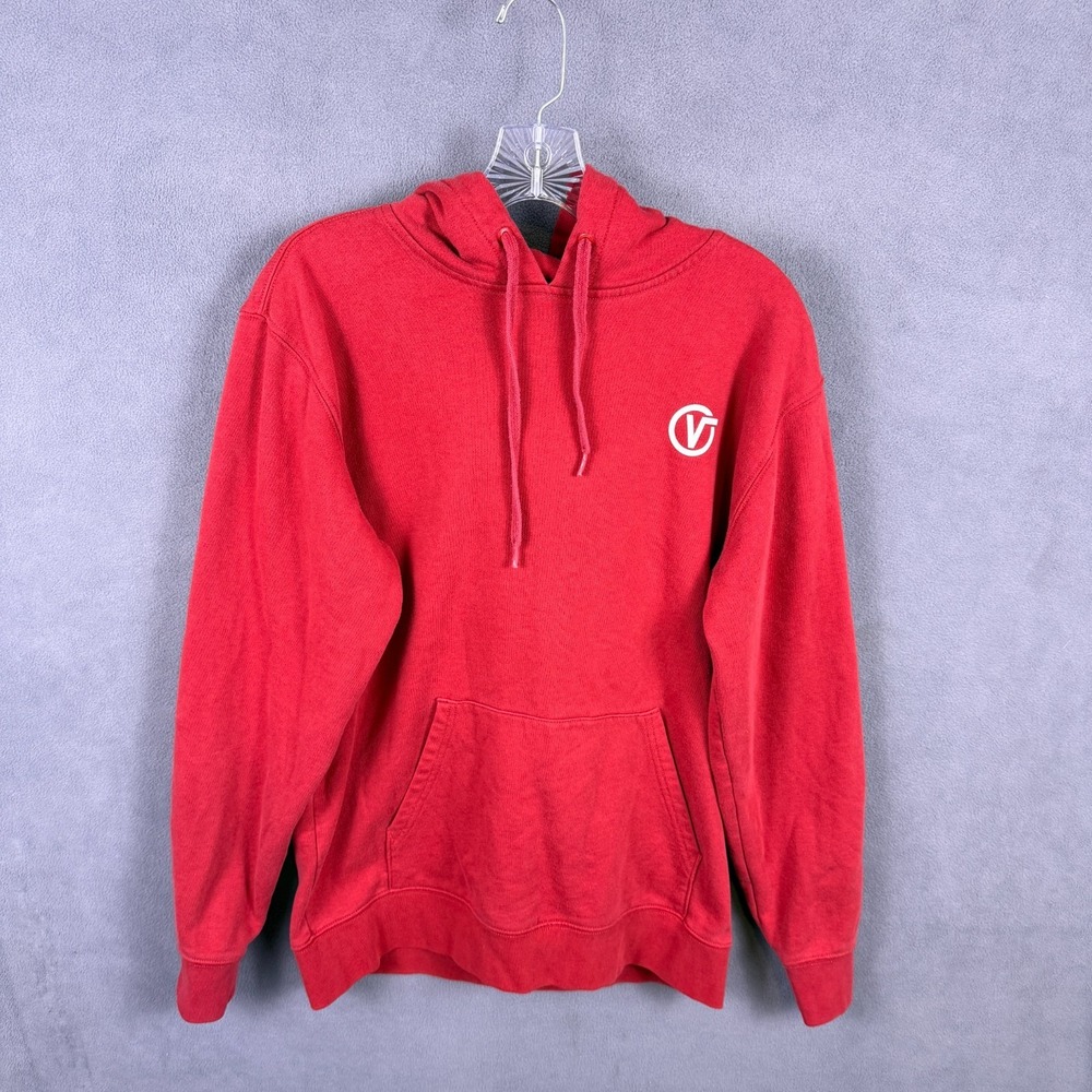 VANS Mens Graphic Hoodie Jumper Small Red Cotton 'Keep the peace' Skate Grunge